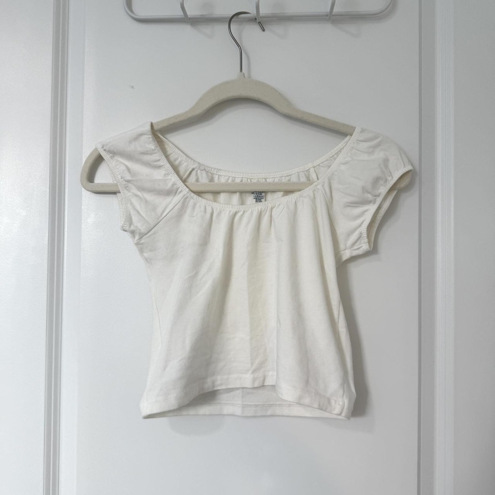Brandy Melville Cream Off-Shoulder Short Sleeve Top